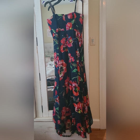 NWT - Shoshanna Midnight Navy And Red Floral Strapless High-Low Dress - Picture 5 of 9